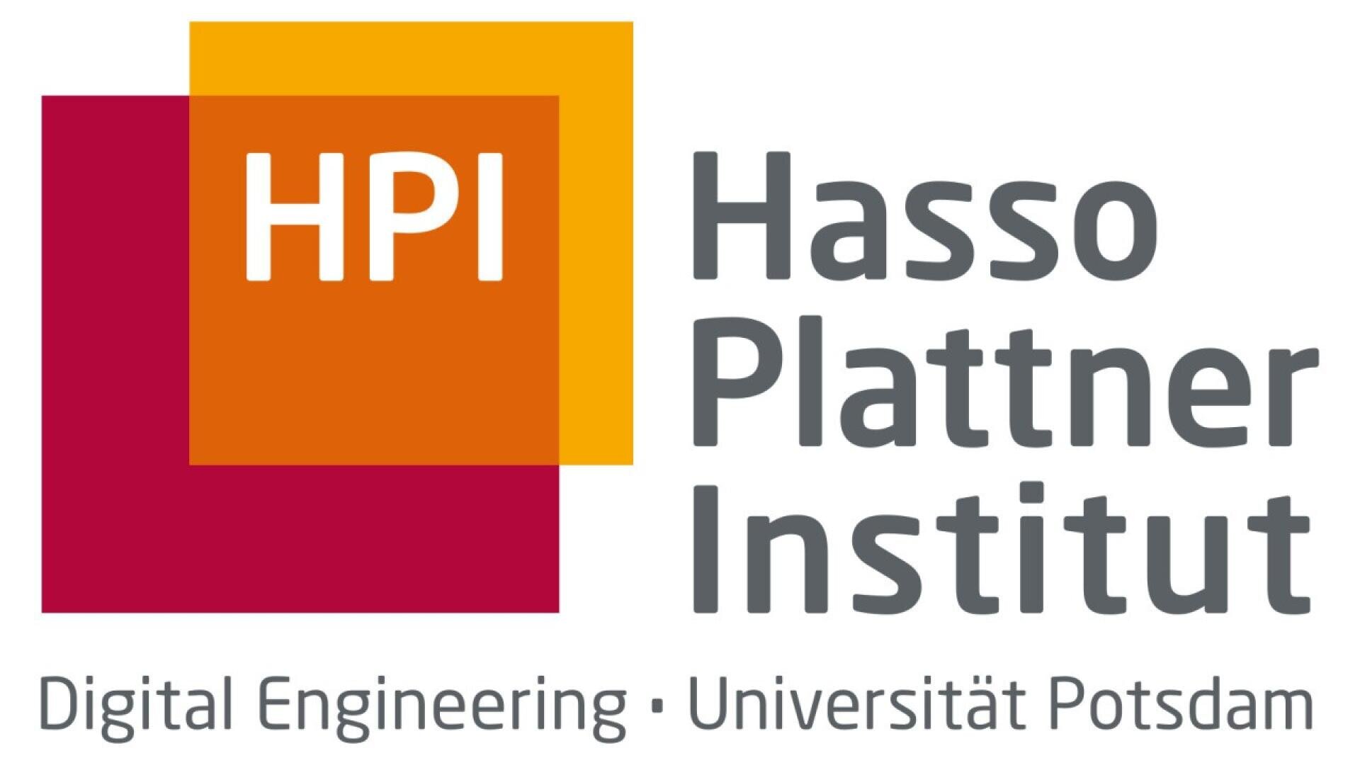 Logo of the Hasso Plattner Institute featuring overlapping red, orange, and yellow squares with HPI inside, alongside the institute’s name and Digital Engineering · Universität Potsdam below.