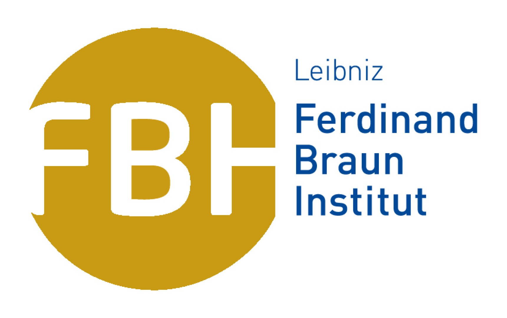 Das Logo des Leibniz Ferdinand Braun Instituts besteht aus einem großen goldenen Kreis mit den weißen Buchstaben FBH darin und dem Institutsnamen in blauer Schrift rechts daneben.