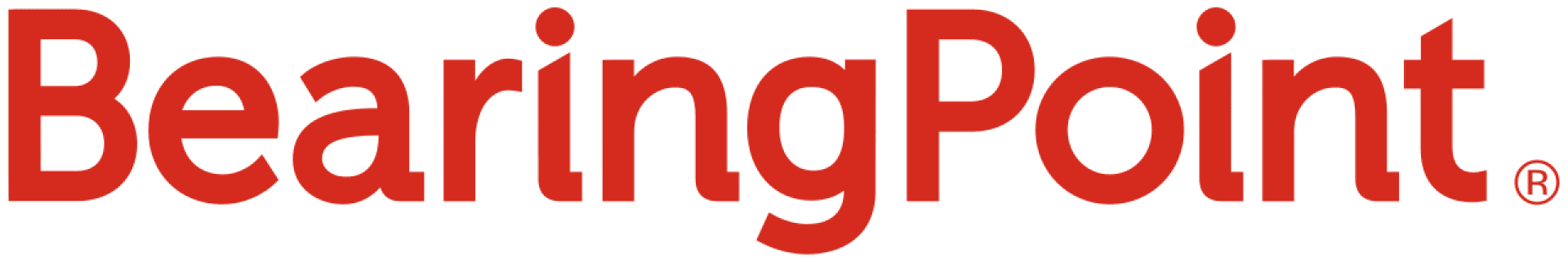 Das Bild zeigt das BearingPoint-Logo mit dem Firmennamen in fetten, roten Buchstaben auf transparentem Hintergrund.