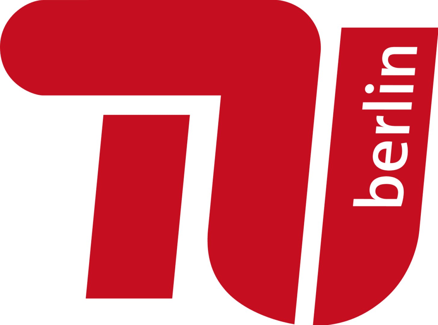 Das Logo der Technischen Universität Berlin zeigt eine stilisierte rote TU mit dem Wort Berlin, das auf der rechten Seite vertikal in Weiß geschrieben ist.
