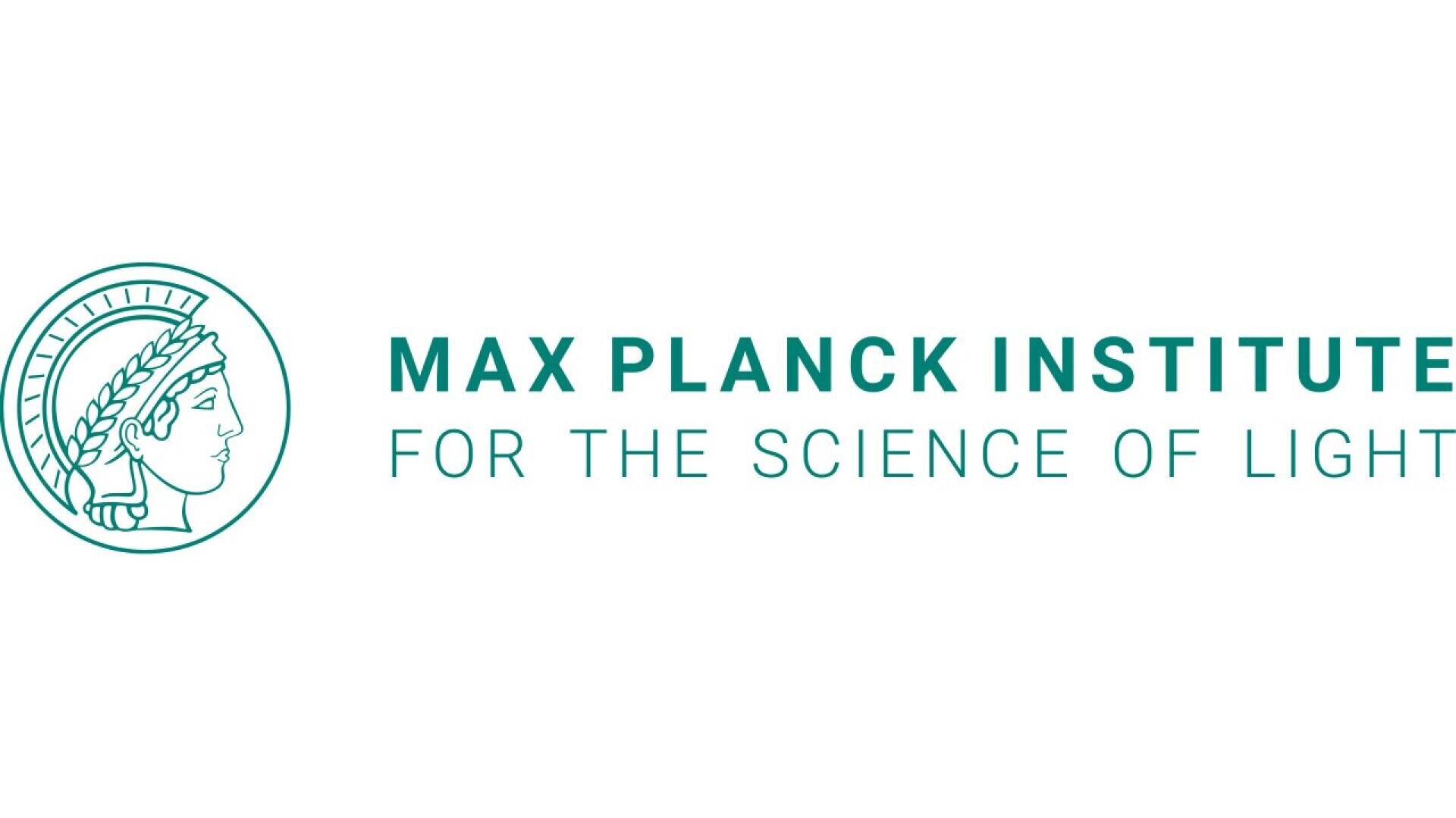Logo of the Max Planck Institute for the Science of Light, featuring a side profile of a classical figure with a laurel wreath beside the institutes name in teal text on a white background.